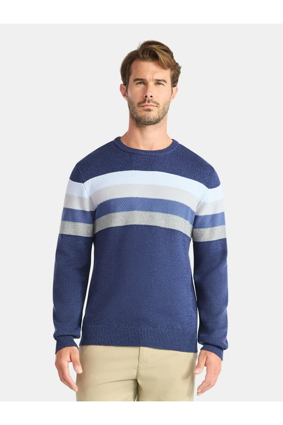Men's and Big Men's Chest Stripe Sweater, Midweight, Sizes S-3XL