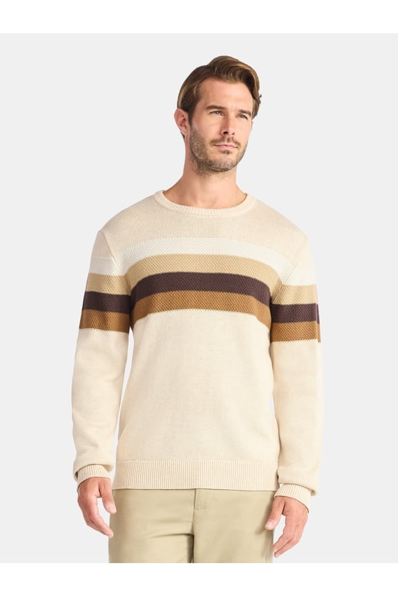 Men's and Big Men's Chest Stripe Sweater, Midweight, Sizes S-3XL