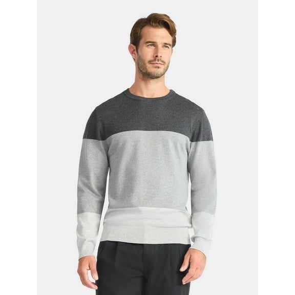 George Men's and Big Men's Colorblock Crewneck Sweater, Midweight, Sizes S-3XL