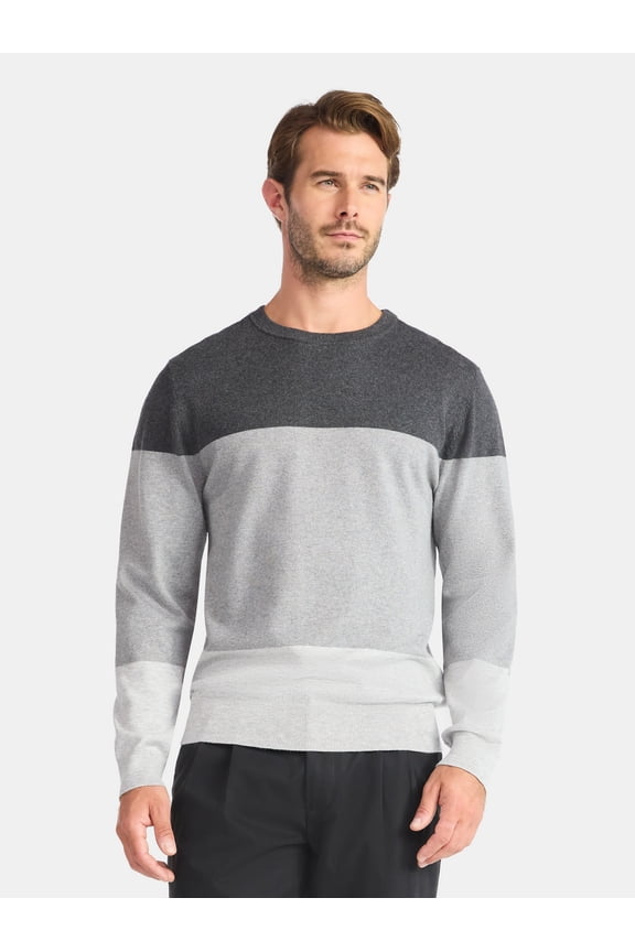 Men's and Big Men's Colorblock Crewneck Sweater, Midweight, Sizes S-3XL