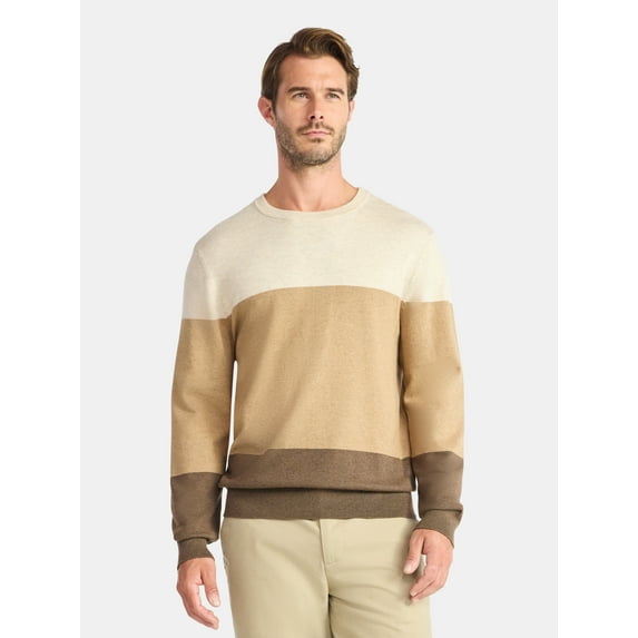 George Men's and Big Men's Colorblock Crewneck Sweater, Midweight, Sizes S-3XL