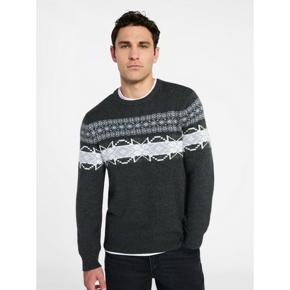 George Men's and Big Men's Fair Isle Crewneck Sweater with Long Sleeves, Midweight, Sizes S-3XL