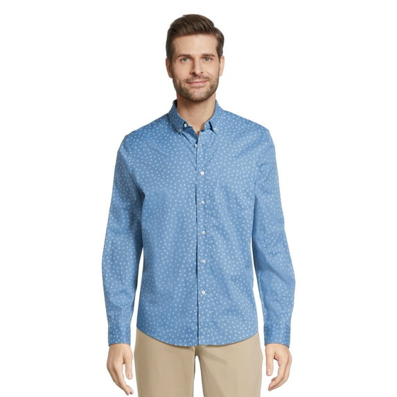 George Men's & Big Men's Long Sleeve Poplin Button-Up Shirt, Sizes S-3XL