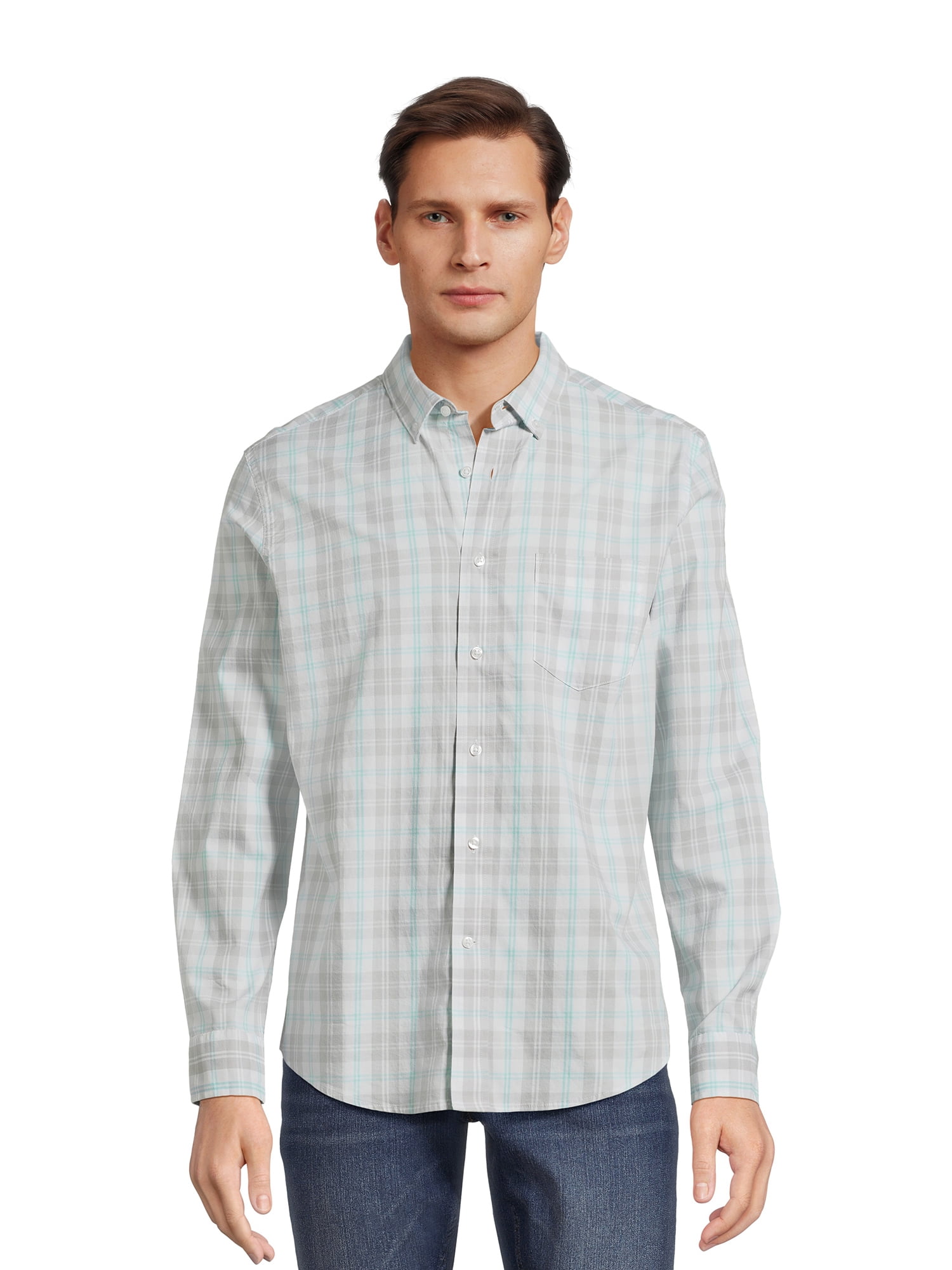 And Now This Men's Poplin Collared Button Down Shirt Gray Size Large