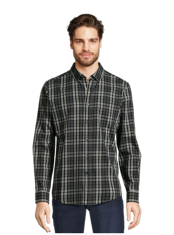 George Men's & Big Men's Long Sleeve Poplin Button-Up Shirt, Sizes S-3XL