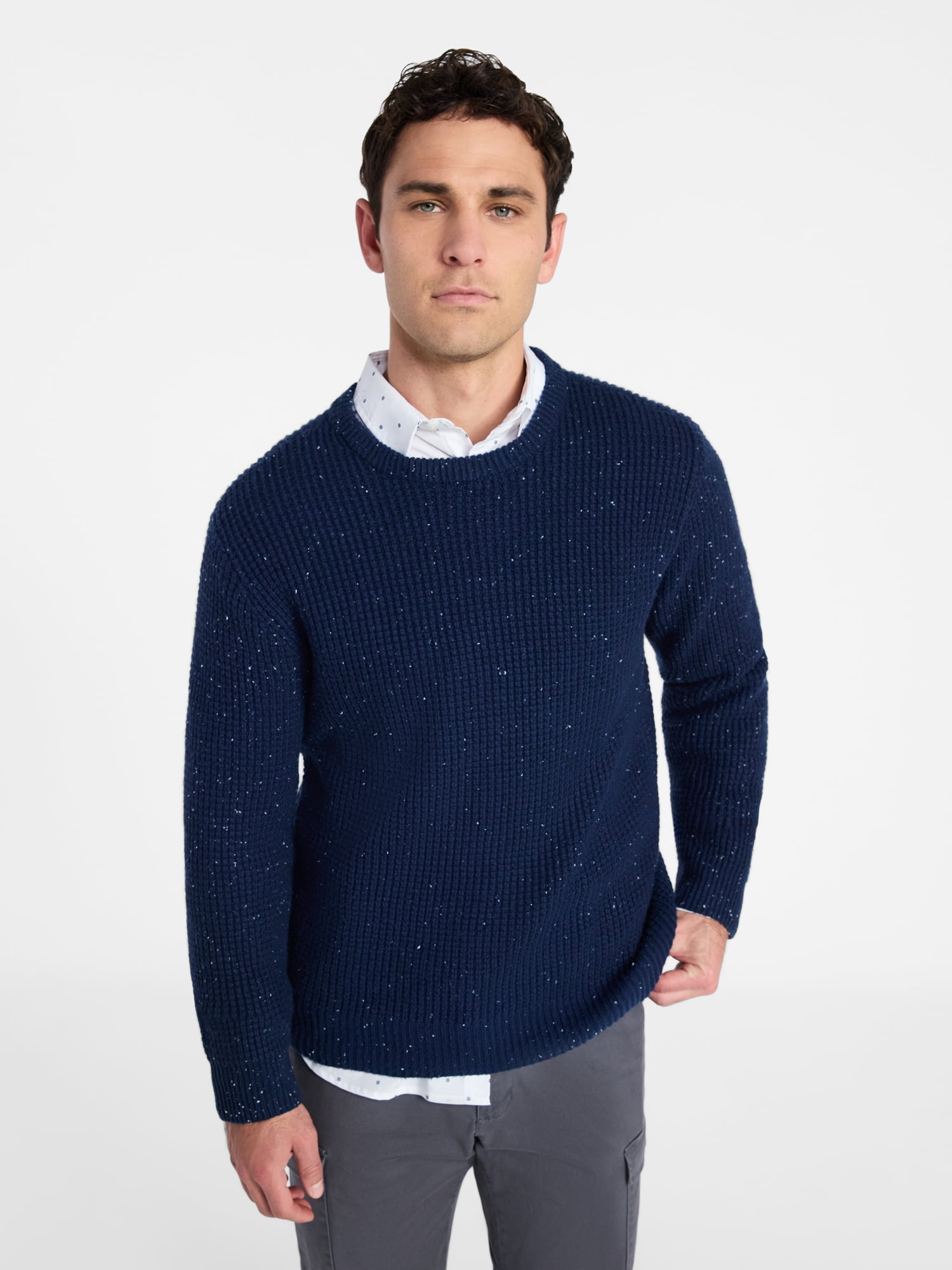 George Men's and Big Men's Waffle Crewneck Sweater with Long Sleeves, Sizes S-3XL
