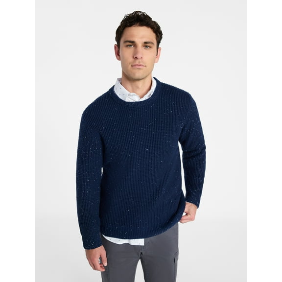 George Men's and Big Men's Waffle Crewneck Sweater with Long Sleeves, Sizes S-3XL