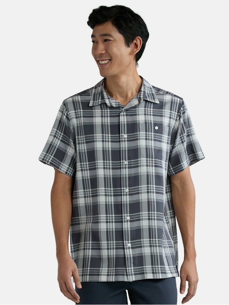 short sleeve microfiber dress shirt George Men's & Big Men's Microfiber Button Up Shirt with Short Sleeves, Sizes S-3XL