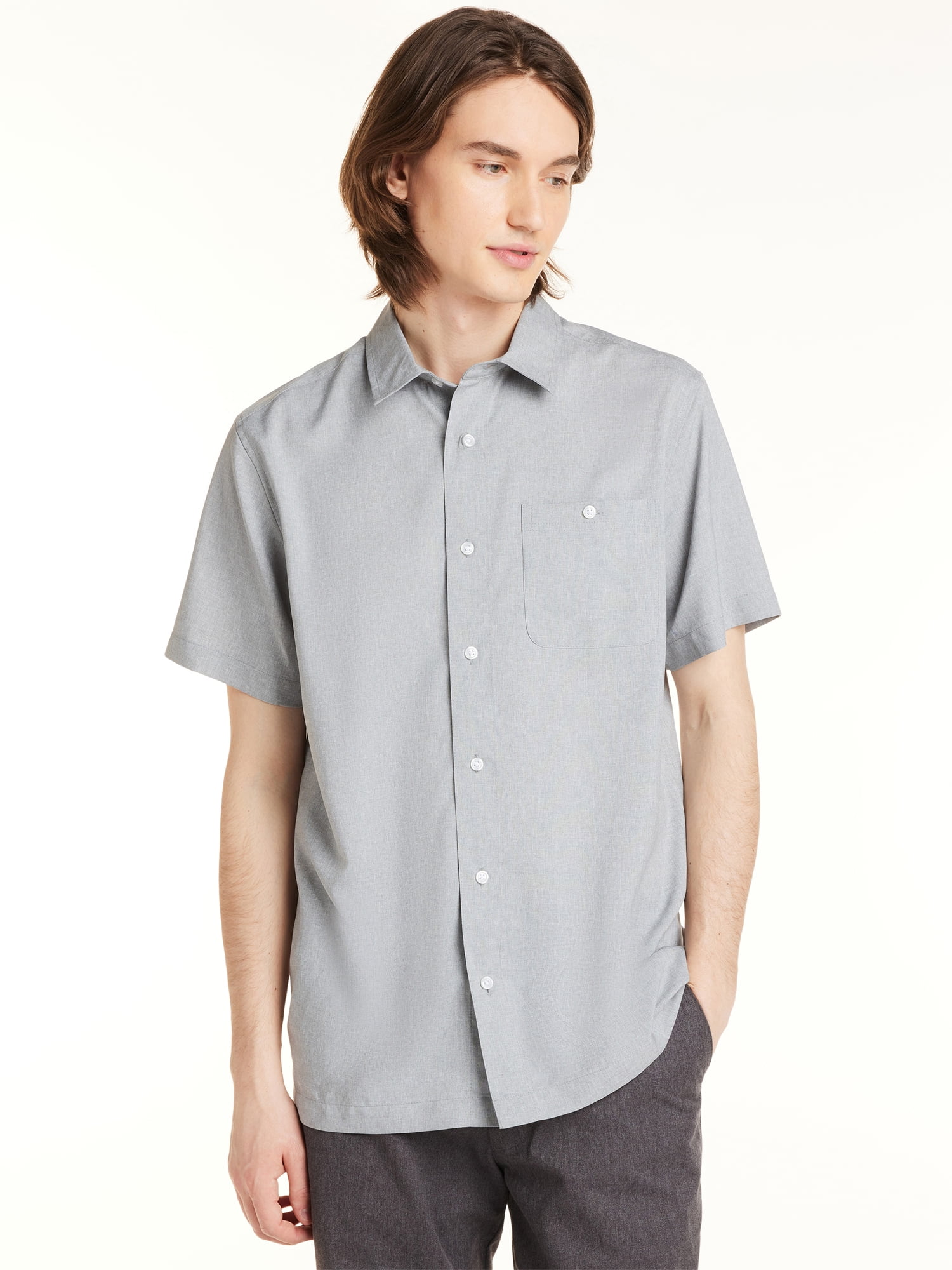 George Men's & Big Men's Lightwieght Button-Up Shirt with Short Sleeves, Sizes S-3xl, Size: Medium, Gray