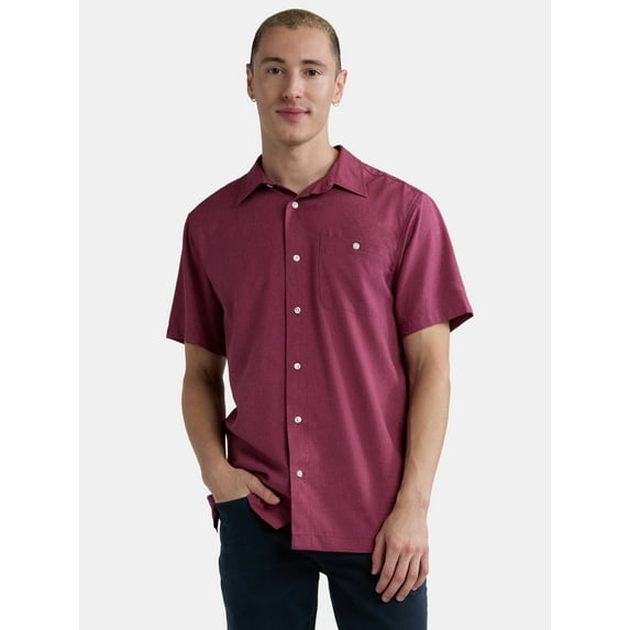 George Men's & Big Men's Microfiber Button Up Shirt with Short Sleeves, Sizes S-3XL