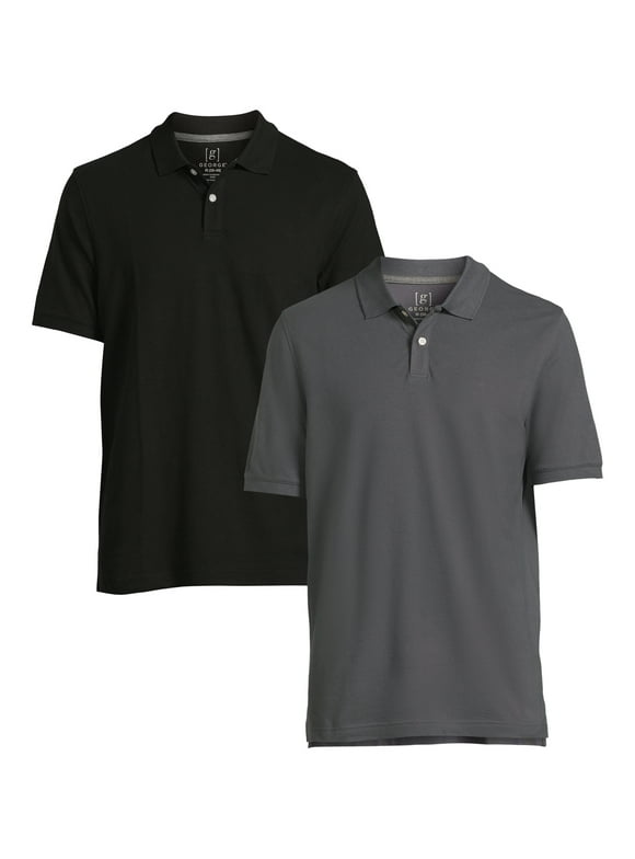 George Men's & Big Men's Pique Polo Shirts with Short Sleeves, 2 pack, Sizes S-3XL