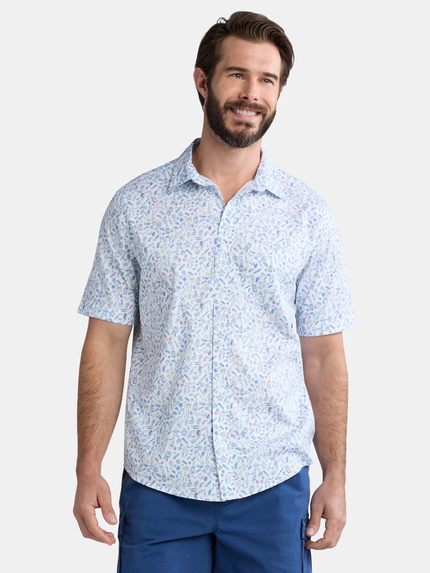 George Men's & Big Men's Classic Fit Short Sleeve Button-Up Poplin Shirt, Sizes S-3XL