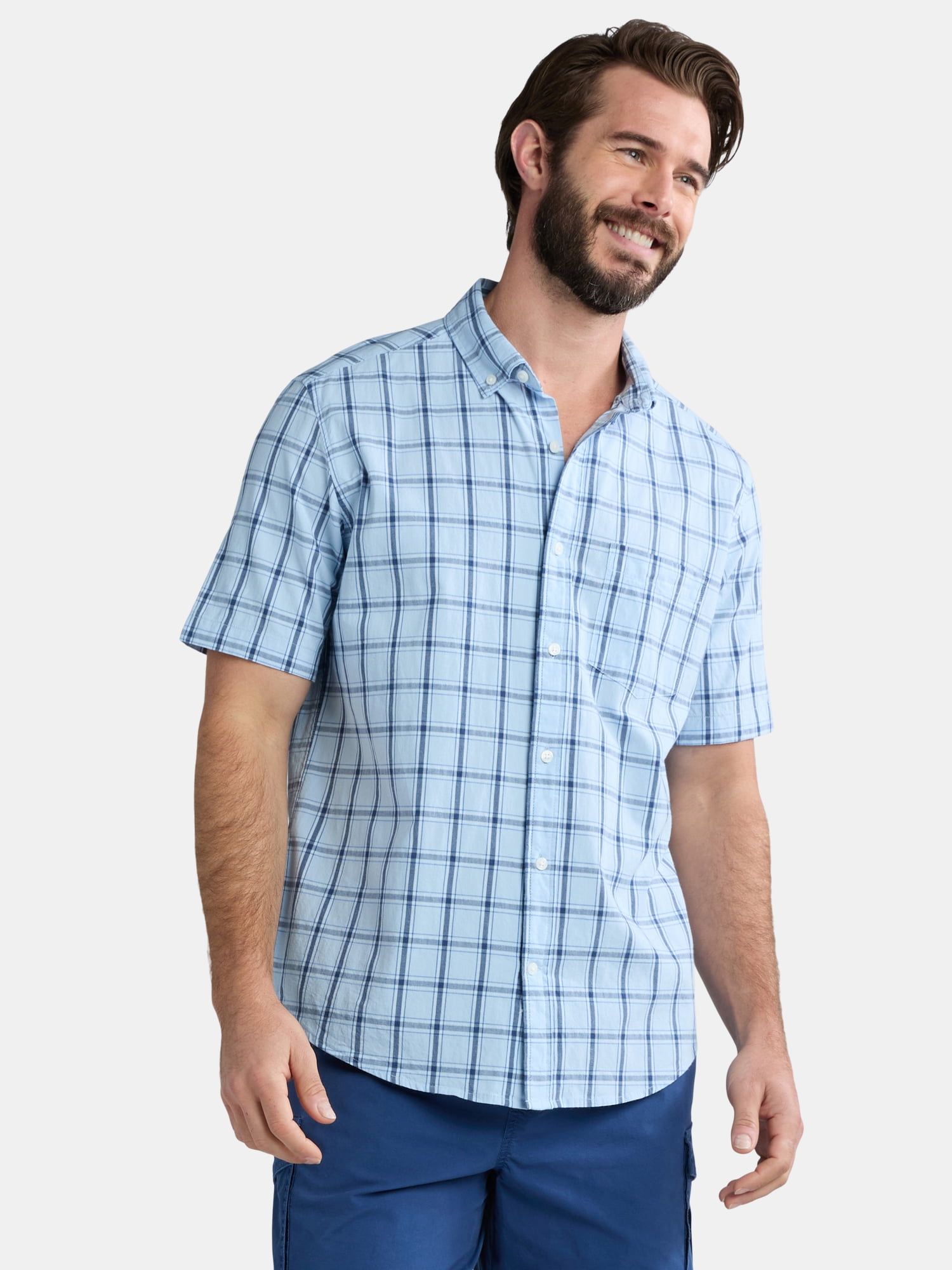 George Men's & Big Men's Classic Fit Short Sleeve Button-Up Poplin Shirt, Sizes S-3XL
