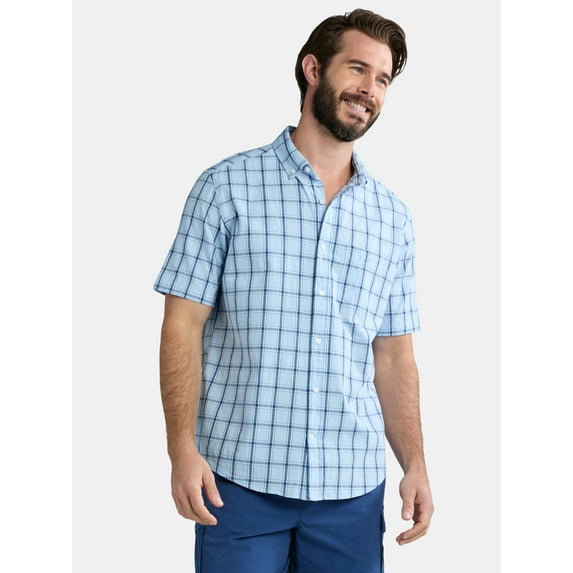 George Men's & Big Men's Button-Up Poplin Shirt with Short Sleeves, Sizes S-3XL
