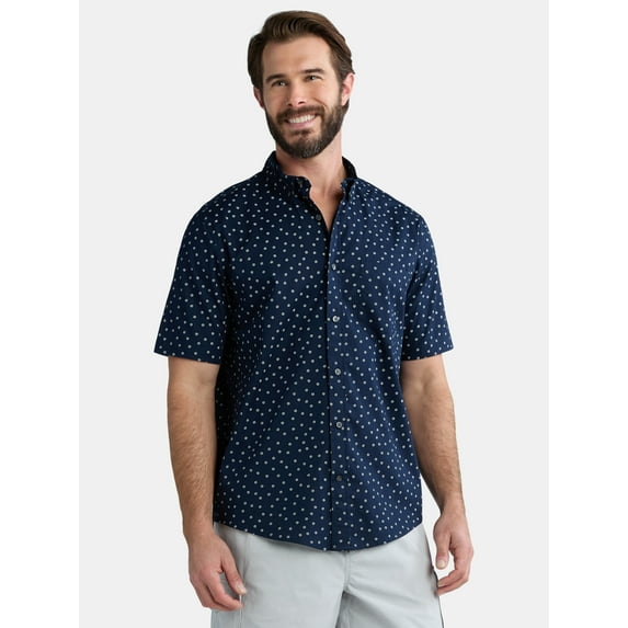George Men's & Big Men's Button-Up Poplin Shirt with Short Sleeves, Sizes S-3XL