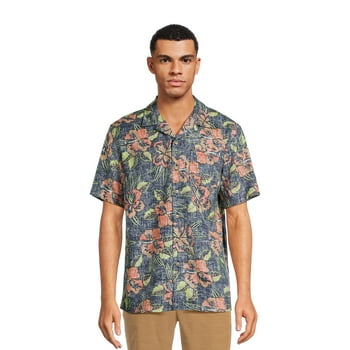 George Men's & Big Men's Short Sleeve Linen Blend Button-Up Camp Shirt, Sizes S-3XL