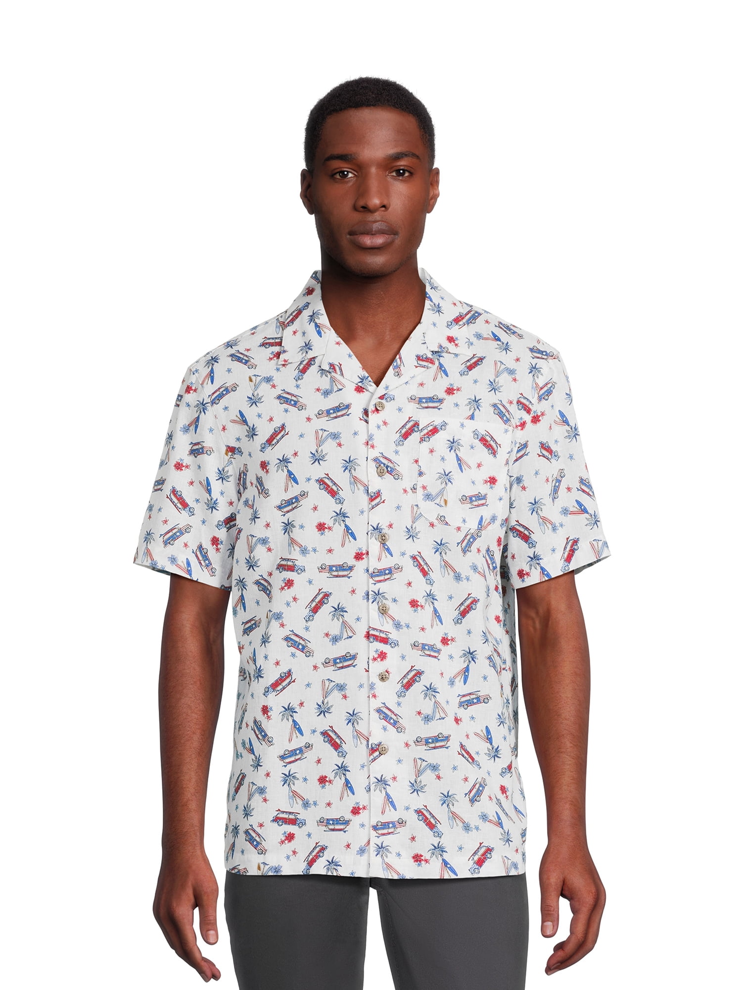 George Men's & Big Men's Short Sleeve Linen Blend Camp Shirt, Sizes S ...