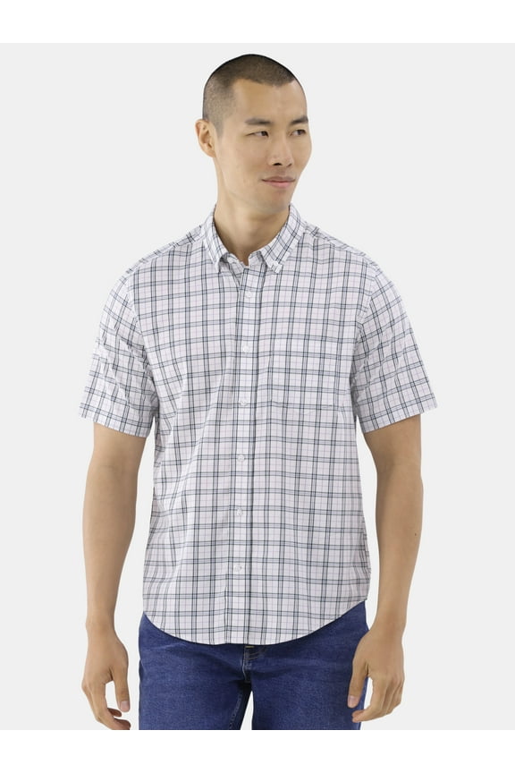 Men's & Big Men's Short Sleeve Poplin Button-Up Shirt, Sizes S-3XL