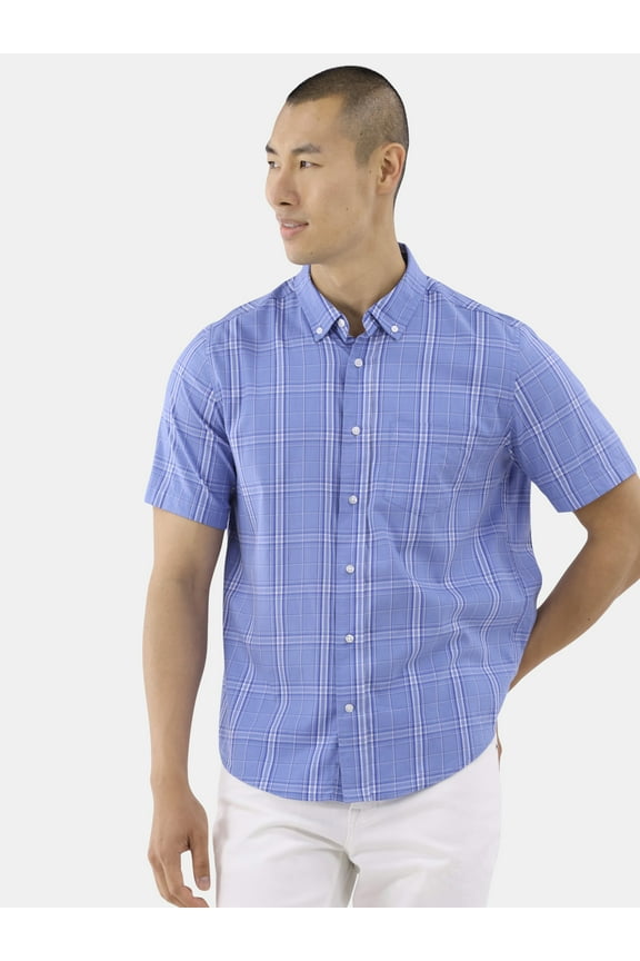 Men's & Big Men's Short Sleeve Poplin Button-Up Shirt, Sizes S-3XL