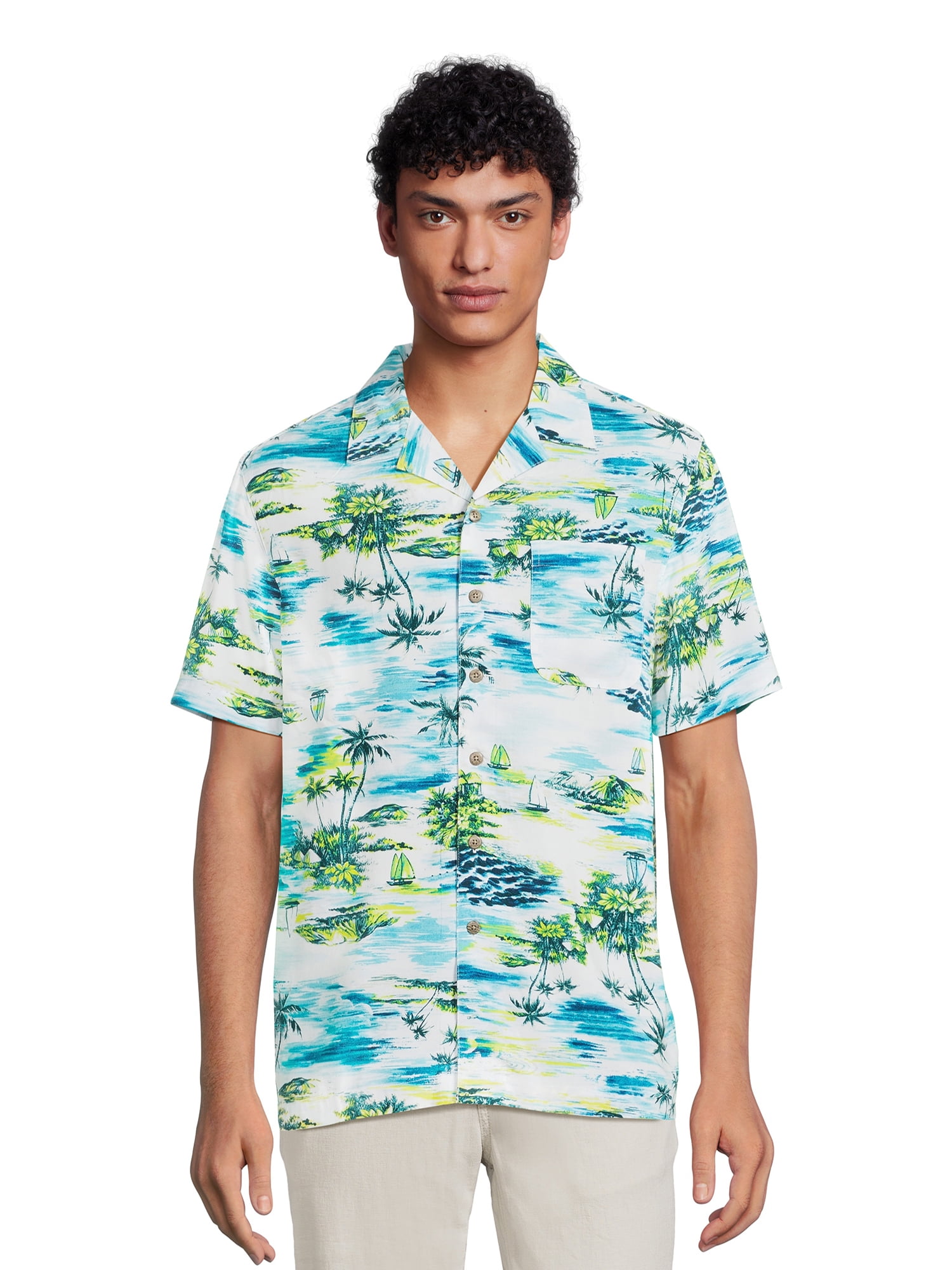 George Men's & Big Men's Short Sleeve Rayon Button-Up Camp Shirt, Sizes S-3XL