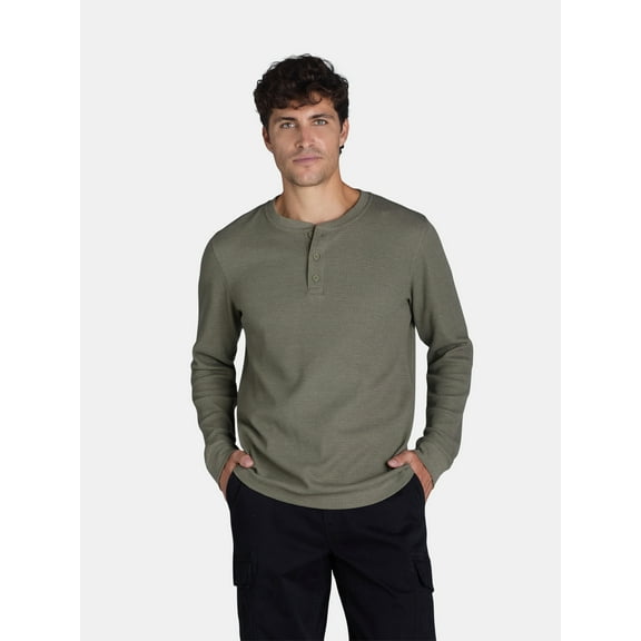 George Men’s and Big Men’s Thermal Henley T-Shirt with Long Sleeves, Sizes XS-3XLT