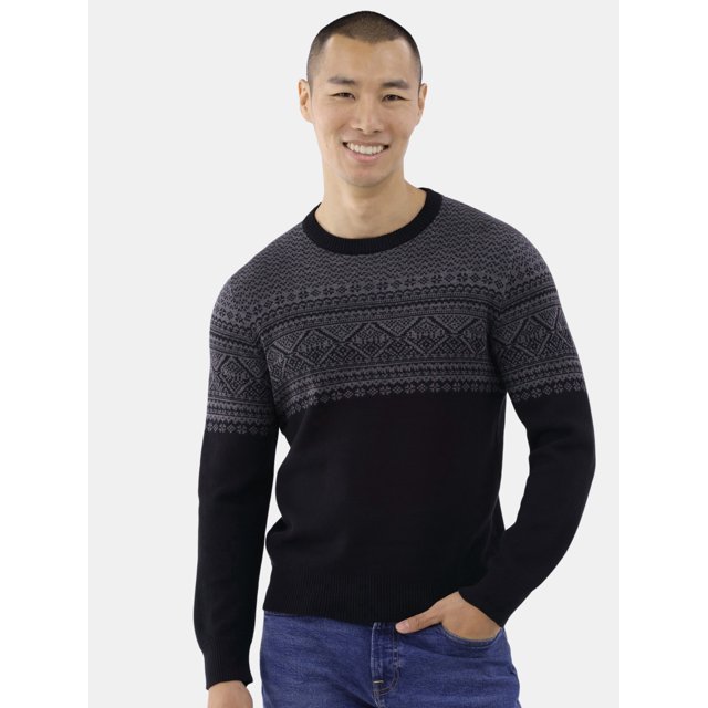 Men's & Big Men's Two Tone Chest Block Fair Isle Crewneck