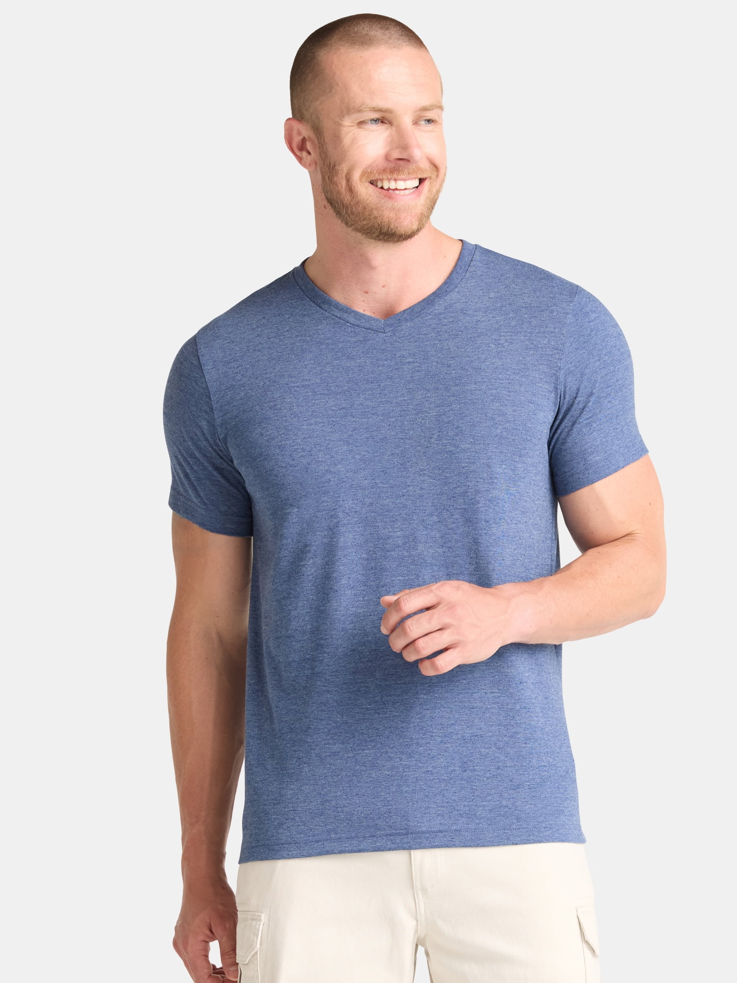 George Men’s V-Neck Short Sleeve Tee Sizes S-3XL Textured, Moisture ...