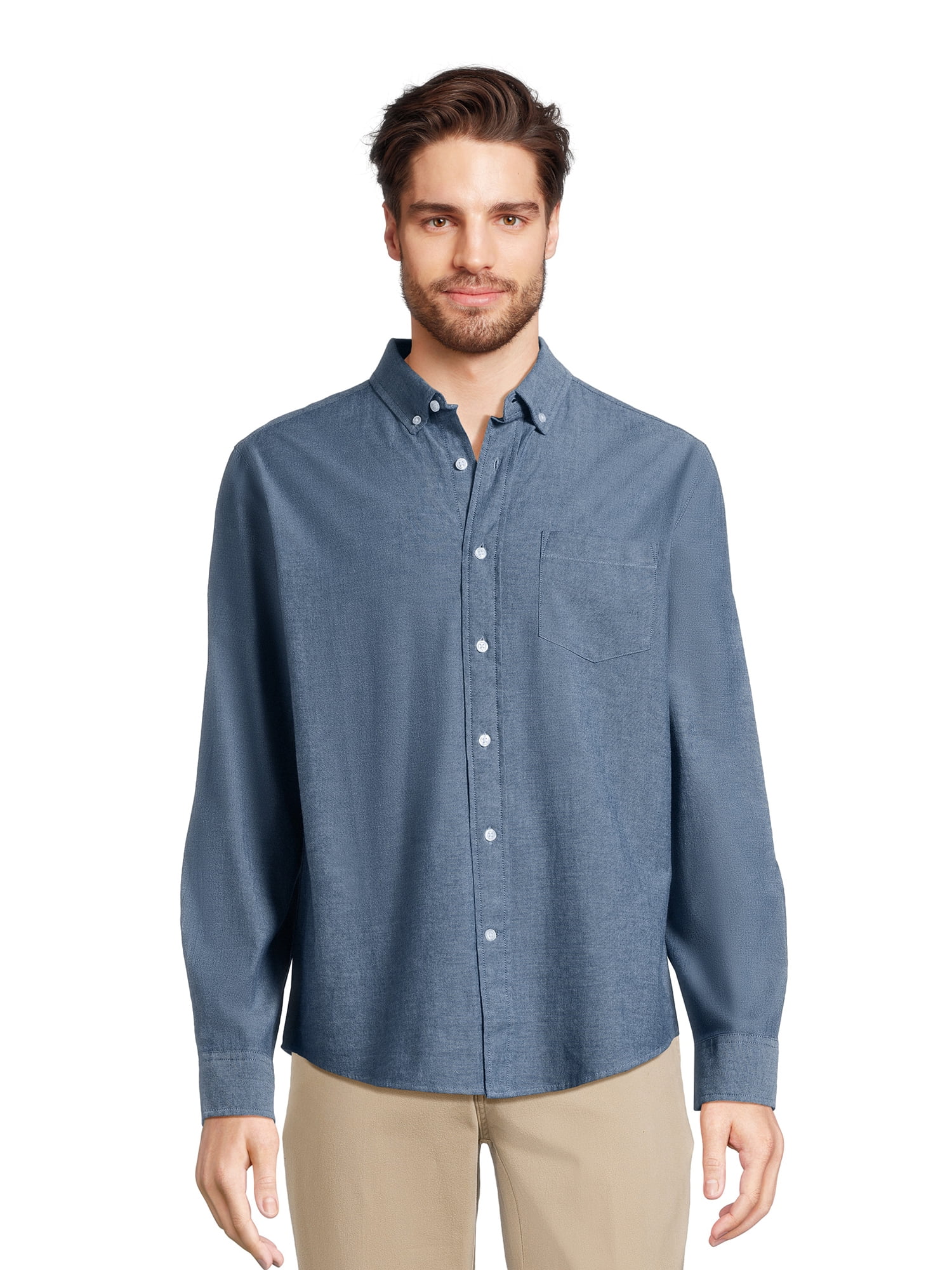 George Men's & Big Men'sLong Sleeve Poplin Shirt, Sizes S-3XL - Walmart.com