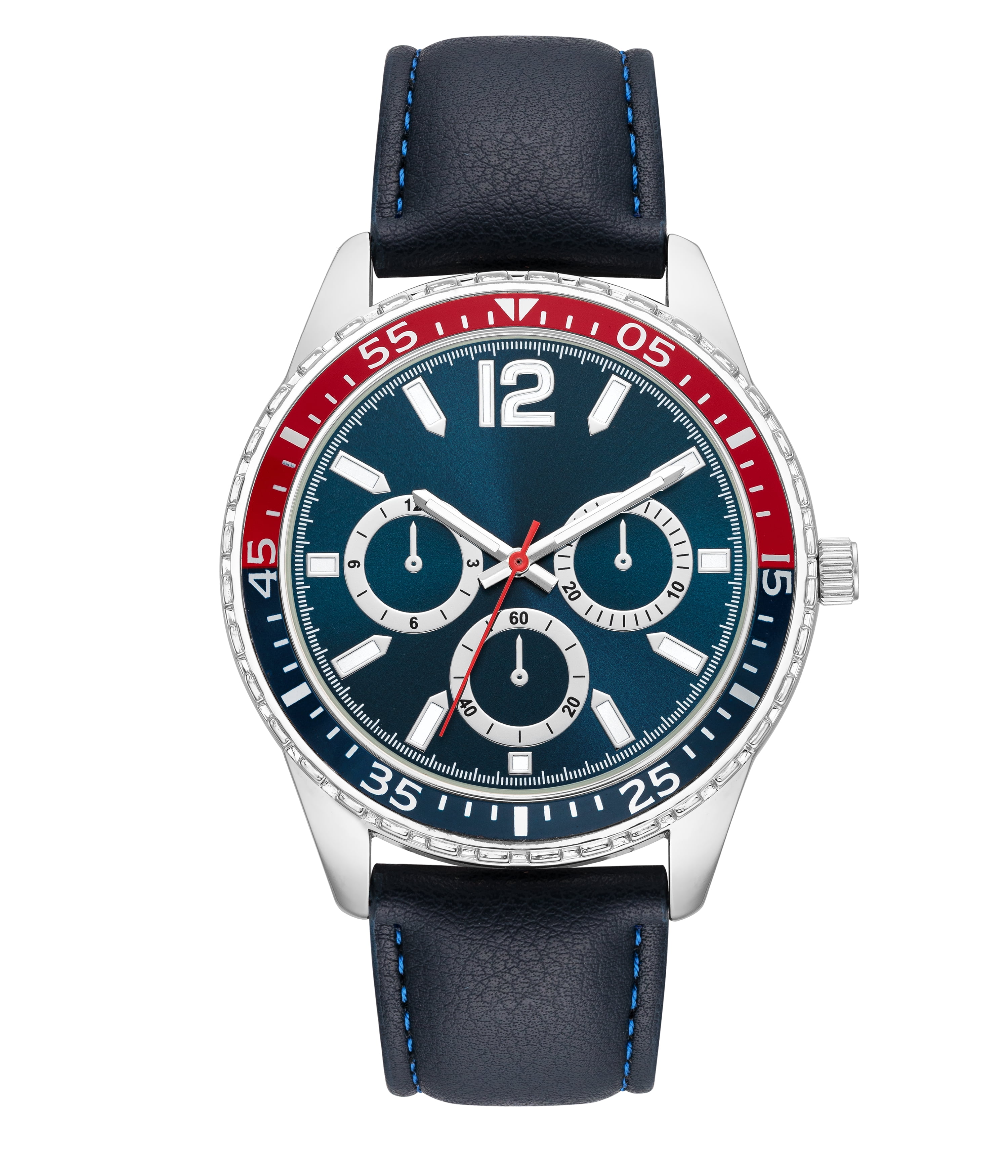 じょーじ George Men's 41mm Gunmetal Tone Blue Dial Genuine Diamond