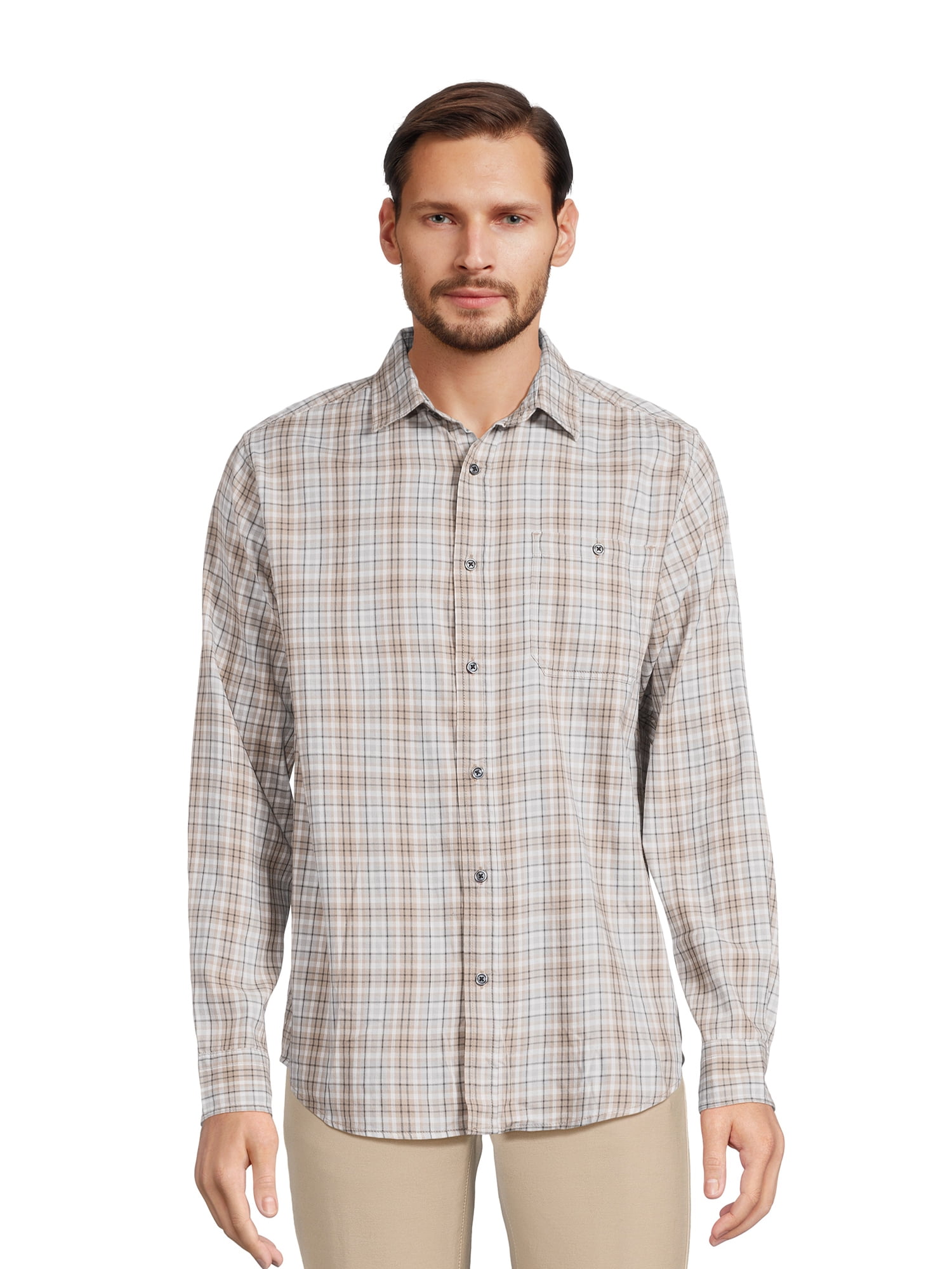 George Men's Brushed Poplin Button Down Shirt with Long Sleeves ...