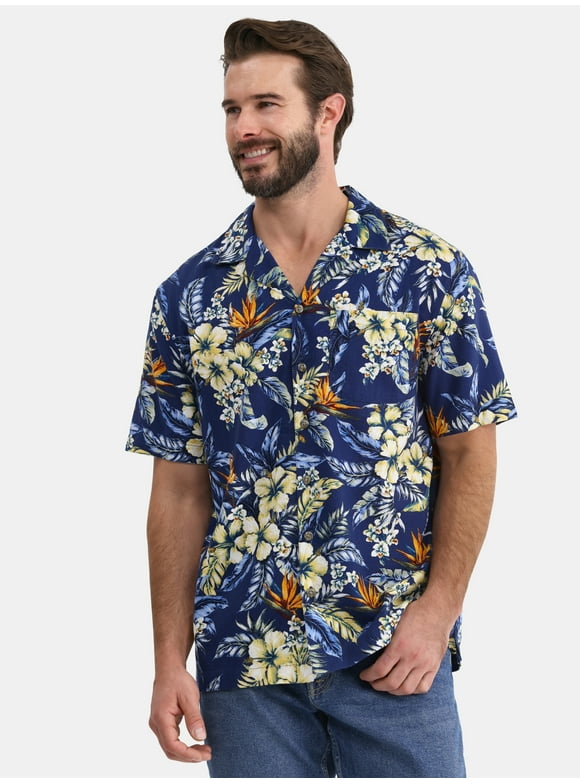 Men's and Big Men’s Camp Shirt, Sizes S-3XL