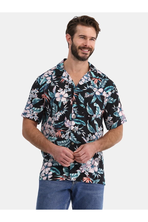 Men's and Big Men’s Camp Shirt, Sizes S-3XL