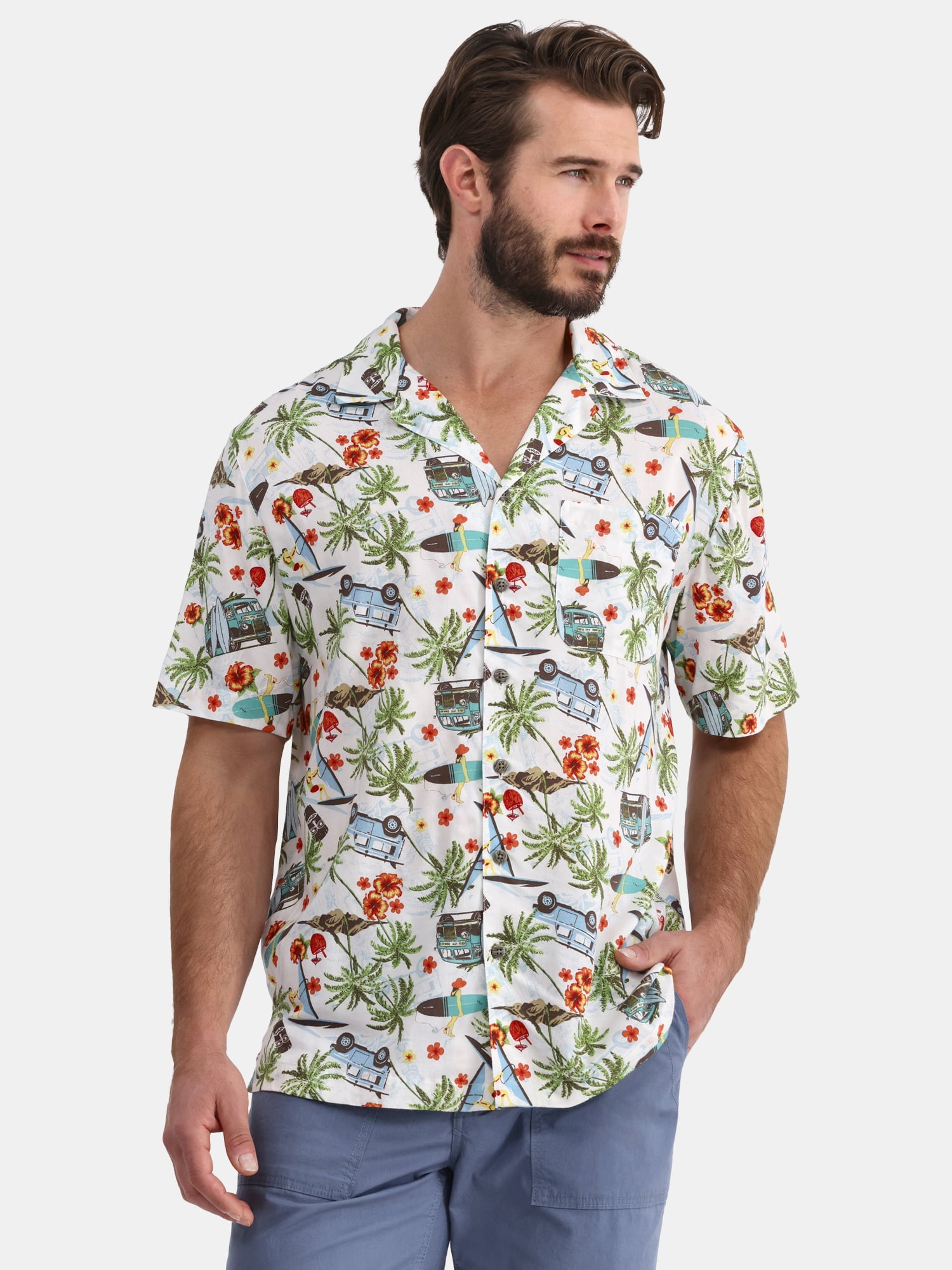 George Men's and Big Men’s Camp Shirt, Sizes S-3XL