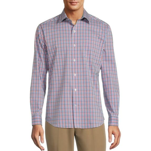 George Men's Classic Plaid Dress Shirt with Long Sleeves, Sizes S-3XL