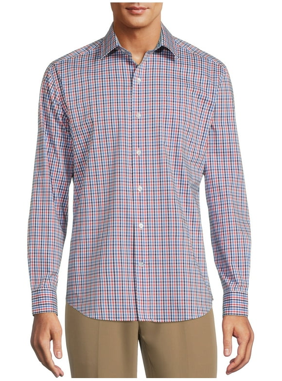 George Men's Classic Plaid Dress Shirt with Long Sleeves, Sizes S-3XL