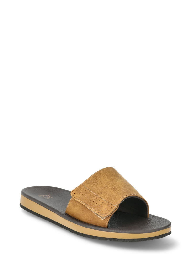 George Men's Comfort Slide Sandals, Adjustable Hook-and-Loop Strap