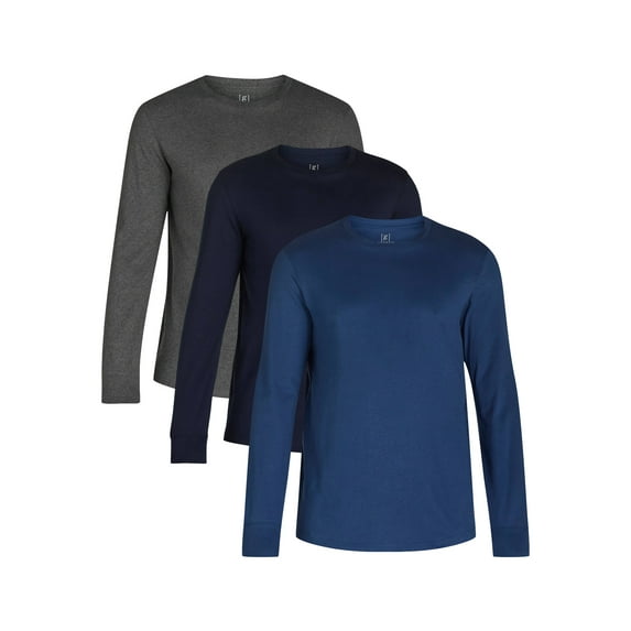 George Men's and Big Men's Cotton Crewneck Tee with Long Sleeves, 3-Pack, Sizes XS-3XL
