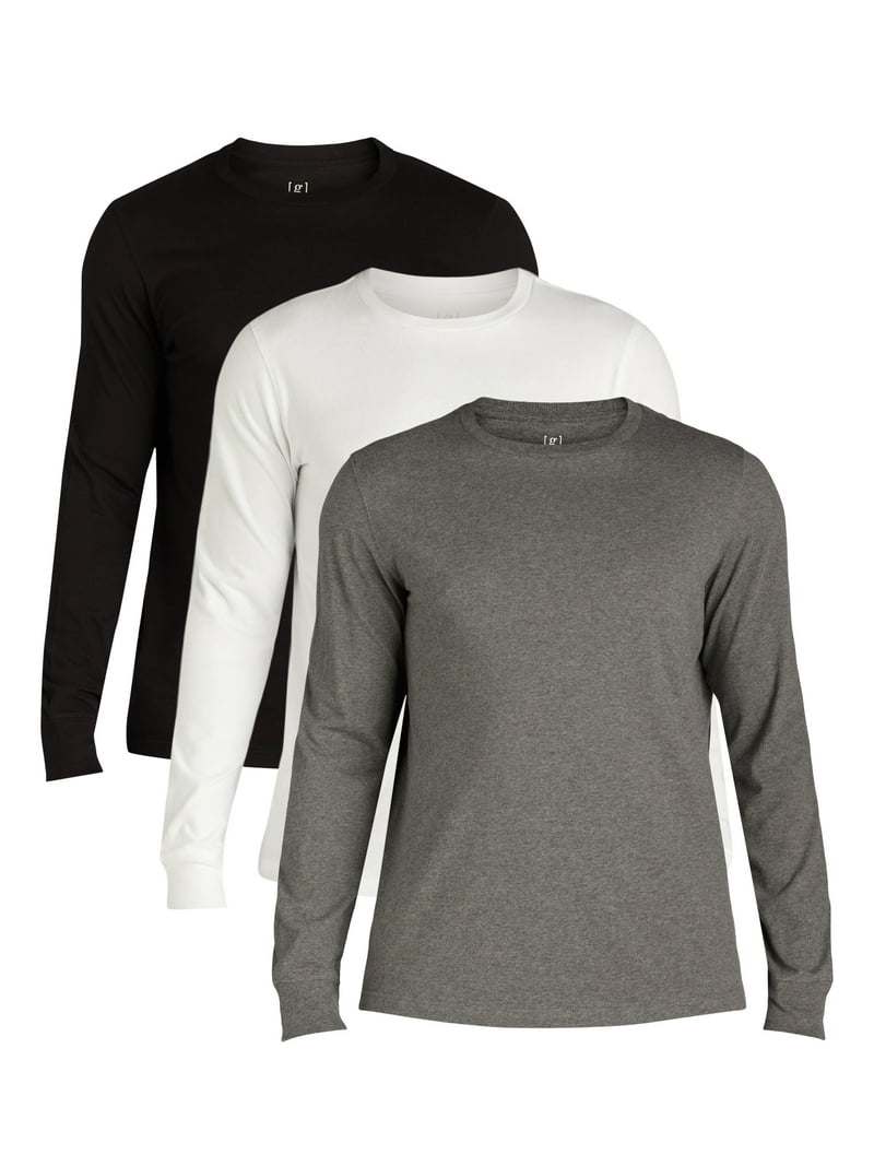 George men's 100% Cotton Long Sleeve Crewneck Tee 3-Pack