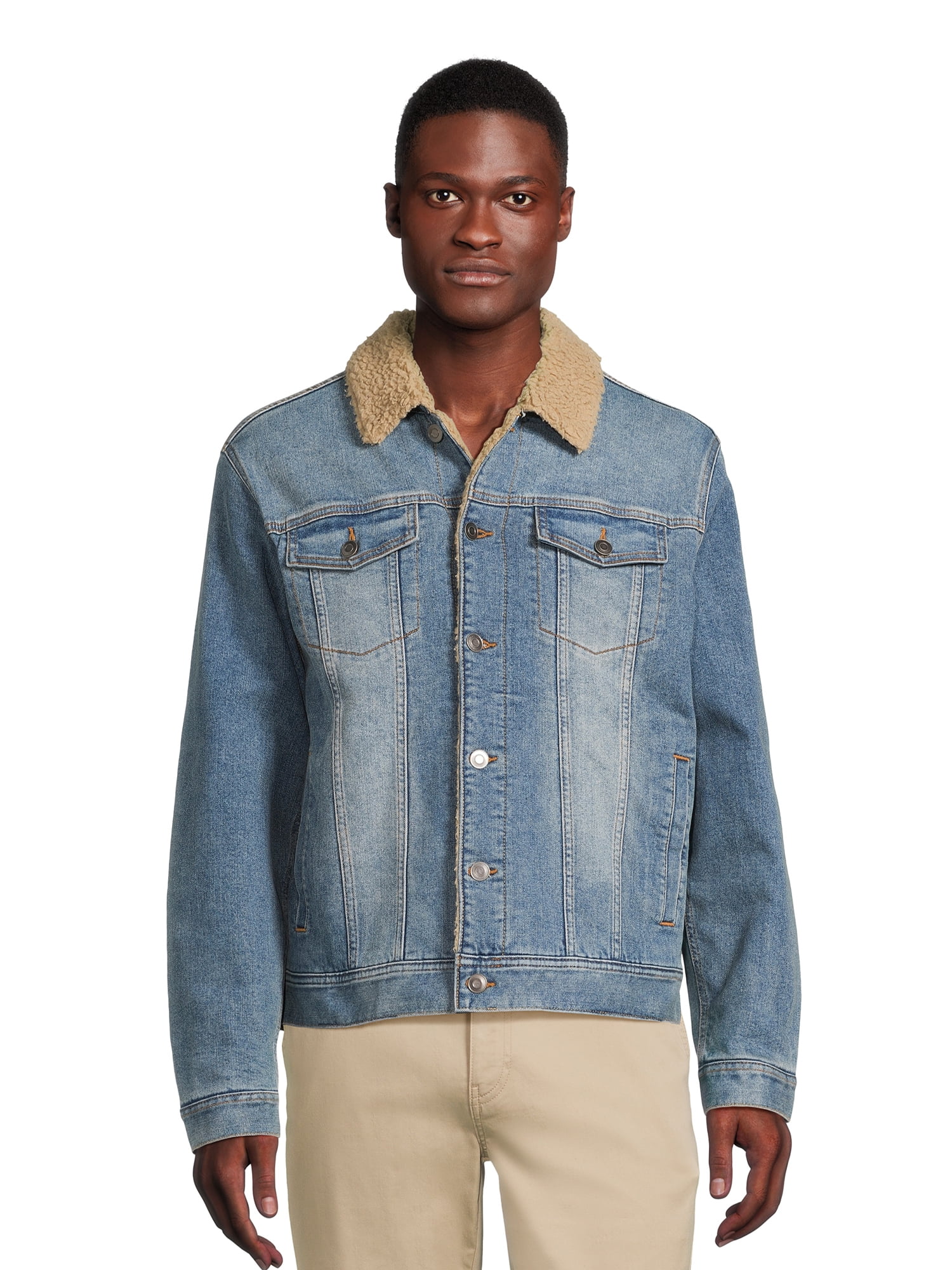 George Men's Denim Jacket with Faux Sherpa Lining, Sizes S-3XL ...