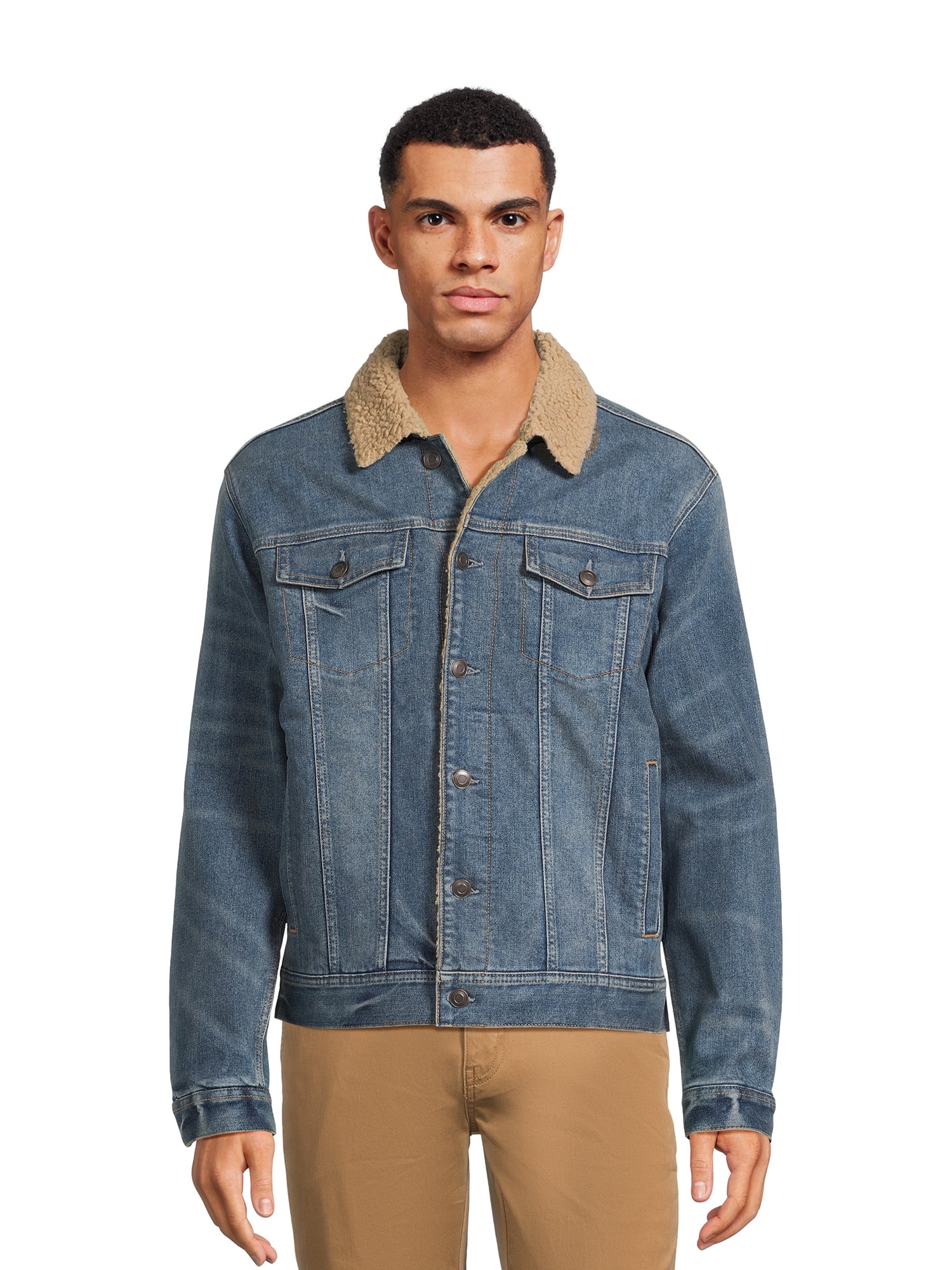 George Men's Denim Jacket with Faux Sherpa Lining, Sizes S-3XL ...