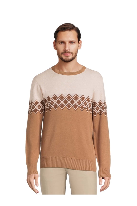 Men's Fair Isle Sweater with Long Sleeves, Sizes S-3XL