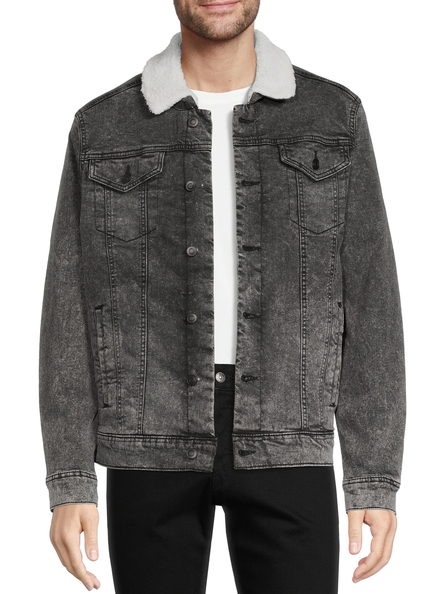 George Men’s Faux Sherpa Denim Jacket - Walmart.com