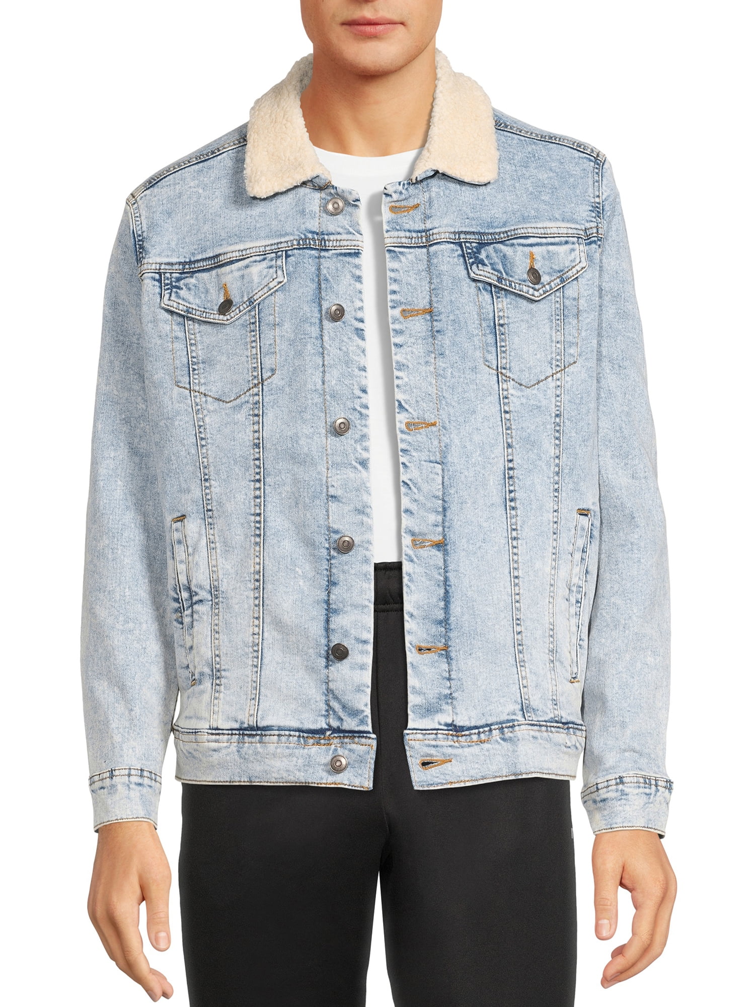 George Men’s Faux Sherpa Denim Jacket - Walmart.com