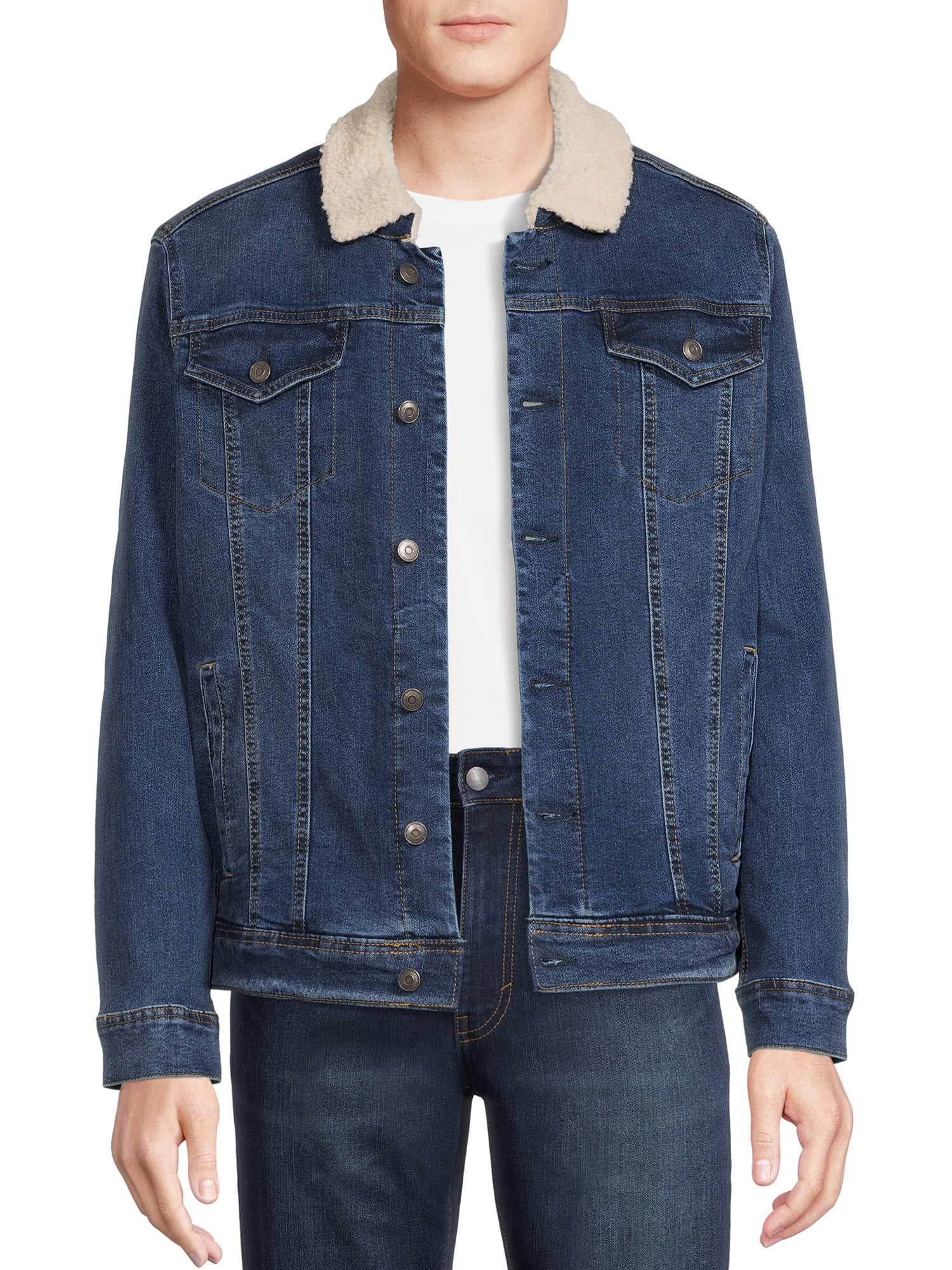 George Men's Faux Sherpa Trim Denim Trucker Jacket - Walmart.com