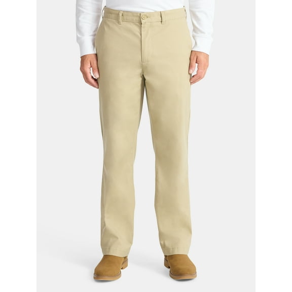 George Men's and Big Men’s Wrinkle Resistant Flat Front Khaki Pants, Waist Sizes 29-56