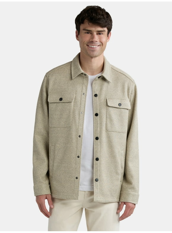 George Men's Fleece Knit Shirt Jacket with Long Sleeves, Sizes S-3XL