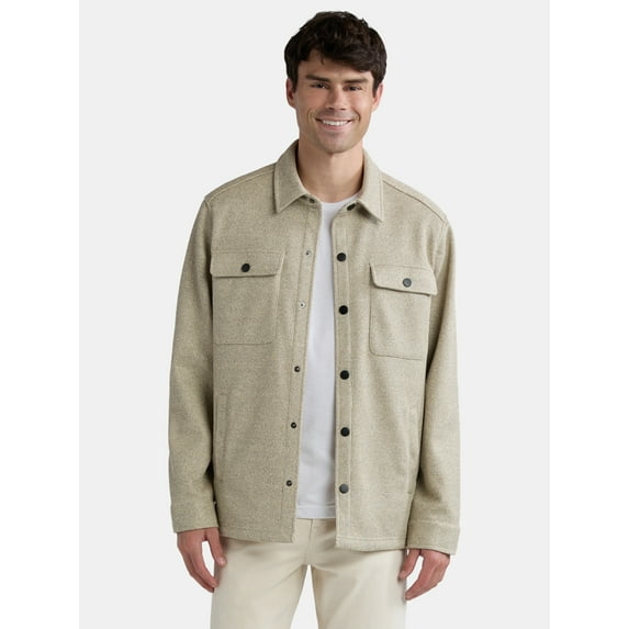 George Men's Fleece Knit Shirt Jacket with Long Sleeves, Sizes S-3XL