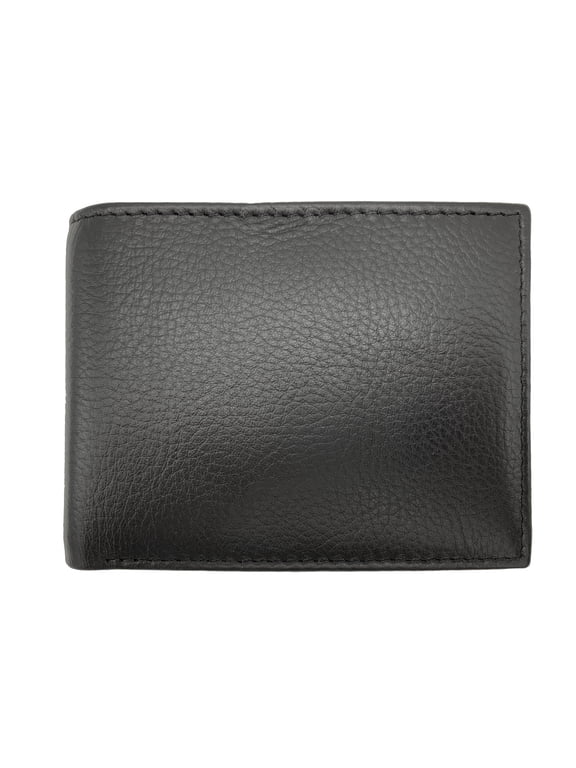 Men's Genuine Milled Leather Bifold Wallet with Wing, Black, RFID Protected