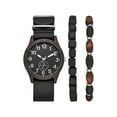 thumbnail image 1 of George Men's Gunmetal Analog Watch: Easy-Read Dial, Black Vegan Leather, Bonus Stretchy Bead Bracelets (FMDXGE013), 1 of 4