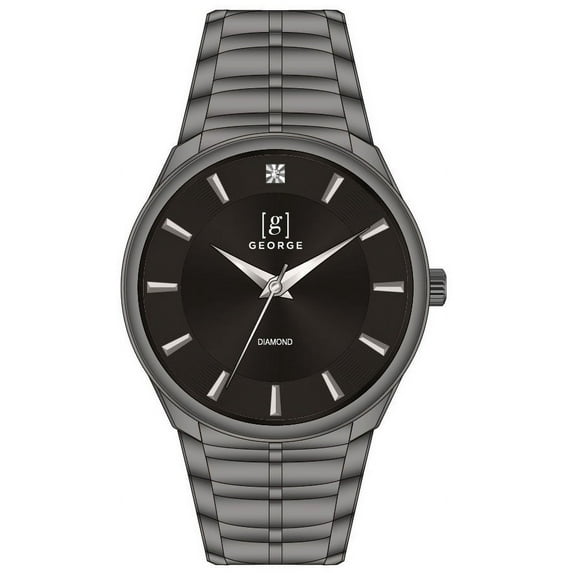 George Men's Gunmetal Tone 41mm Genuine Diamond Bracelet Watch